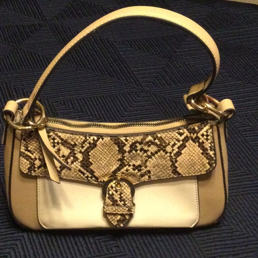Nanette Lenore tan and cream shoulder bag with gold too hardware